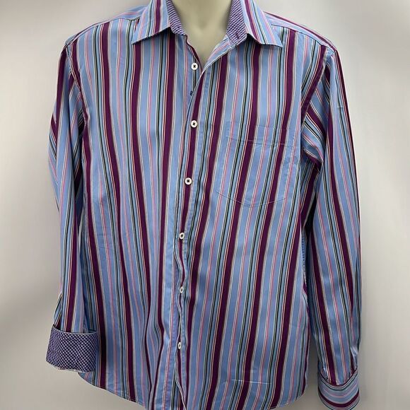 Bugatchi striped shaped fit long sleeve shirt - Picture 2 of 8